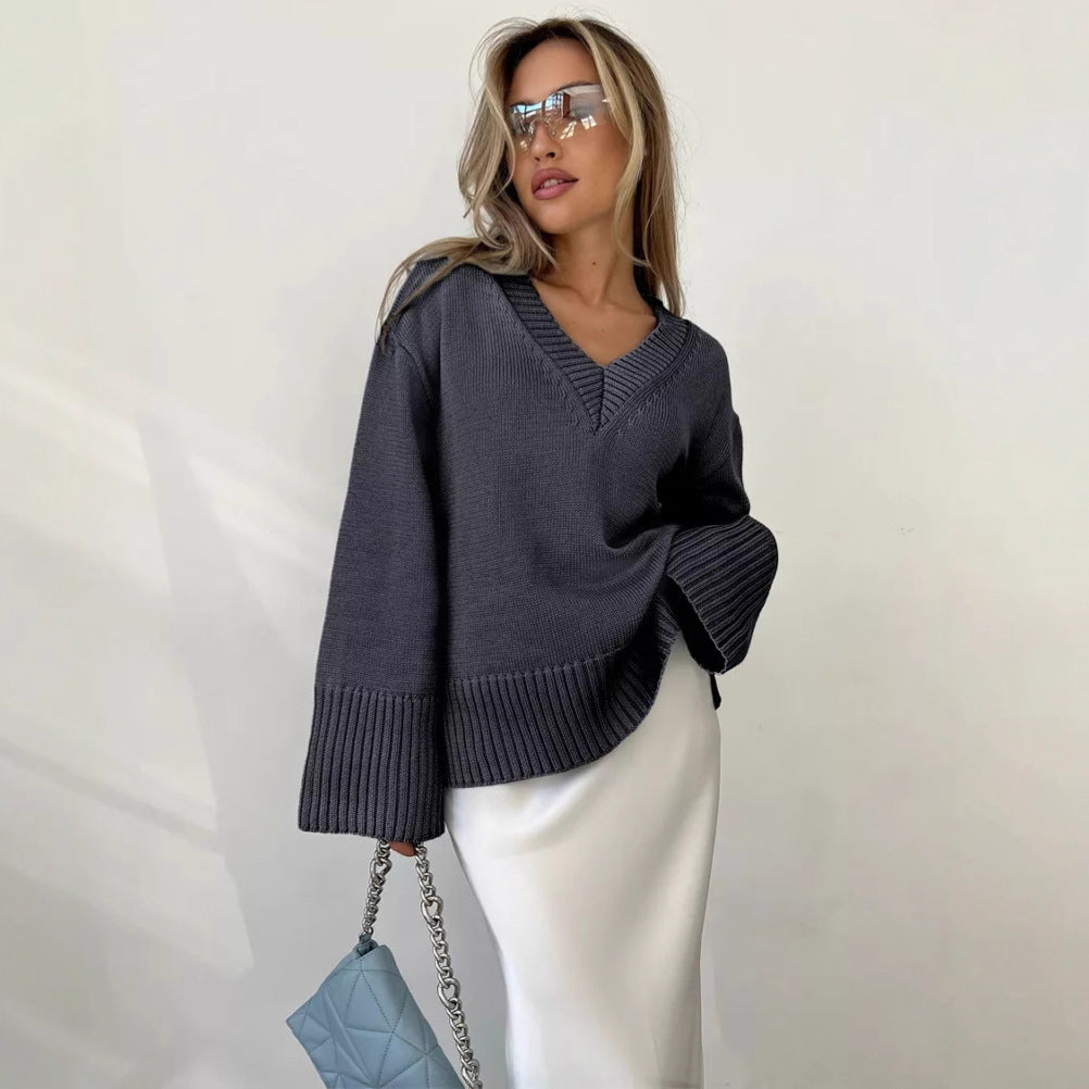 Women Solid Color Pullover Sweater Idle Style