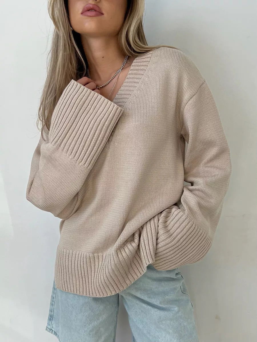 Women Solid Color Pullover Sweater Idle Style