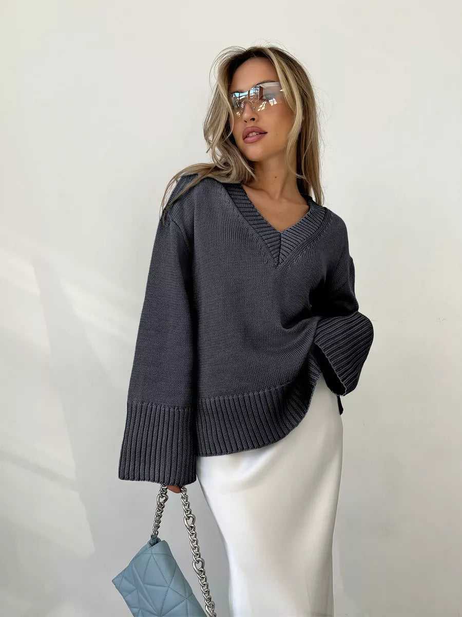 Women Solid Color Pullover Sweater Idle Style