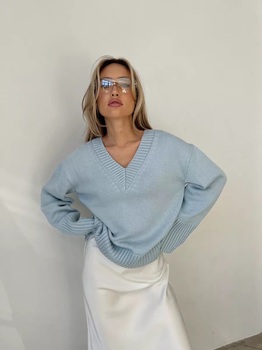 Women Solid Color Pullover Sweater Idle Style