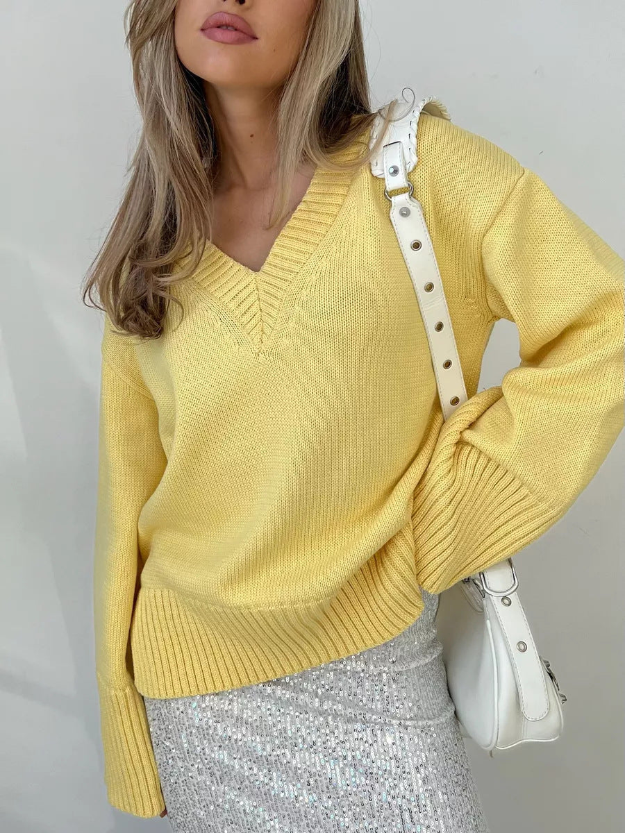 Women Solid Color Pullover Sweater Idle Style