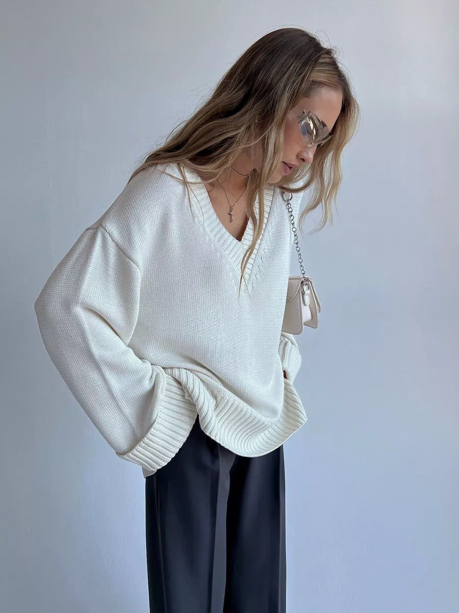 Women Solid Color Pullover Sweater Idle Style