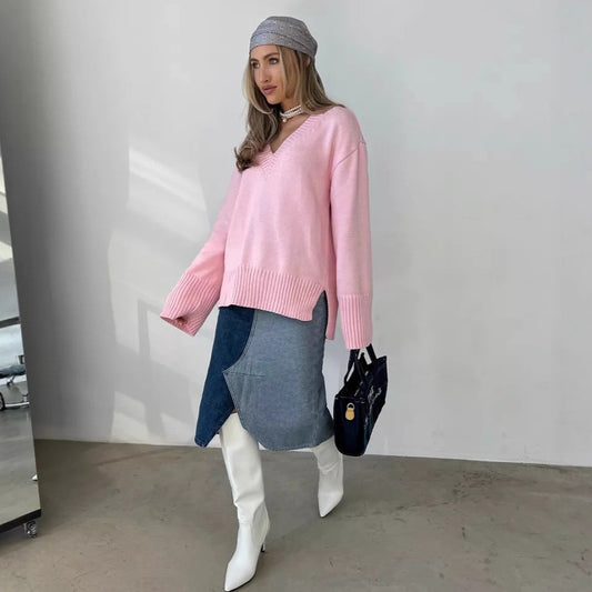 Women Solid Color Pullover Sweater Idle Style