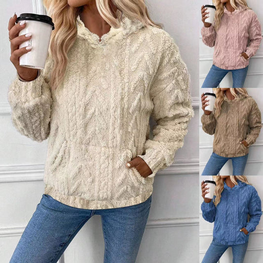 Women's Pullover Jacquard Hooded Loose Fleece Sweatshirt