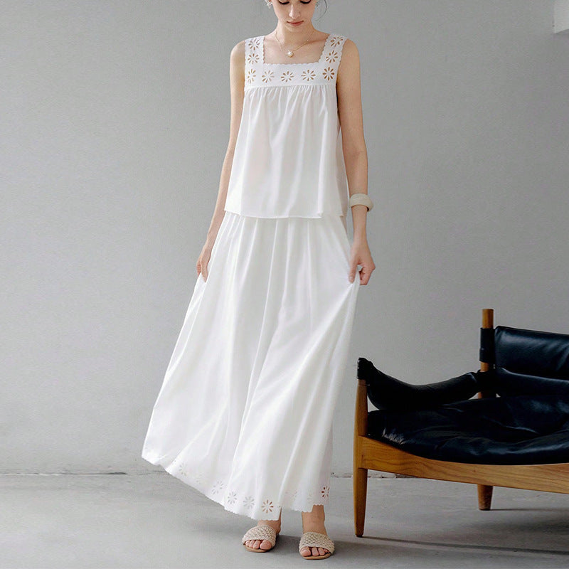 Actress Yafeng Burnt Flower Small Tank Top Skirt Set