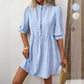 Puff Sleeve Stand Collar Striped Dress Summer
