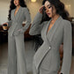 Women's Long-sleeved Suit Jacket Straight-leg Pants Top And Bottom