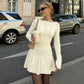 Women's Fashion Bead Round Neck Pleated Slim-fit Waist Back Zipper Dress
