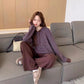 Hooded Contrast Color Striped Sweater Straight-leg Pants