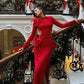 Slim-fit Sheath Split Bow Bare Back Dress