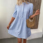 Puff Sleeve Stand Collar Striped Dress Summer