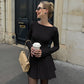 Women's Fashion Bead Round Neck Pleated Slim-fit Waist Back Zipper Dress