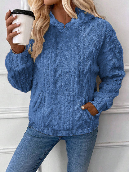 Women's Pullover Jacquard Hooded Loose Fleece Sweatshirt